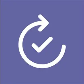 Approvals logo Microsoft application purple background white tick with three quarter circle and an arrow