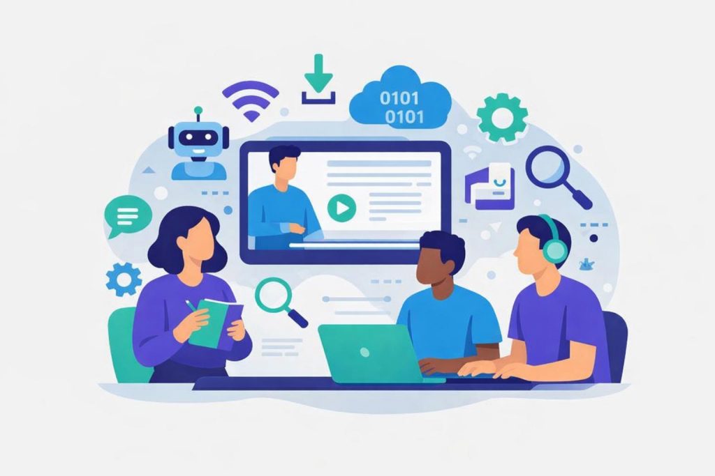 WeChange.AI digital literacy image showing people and technology related symbols