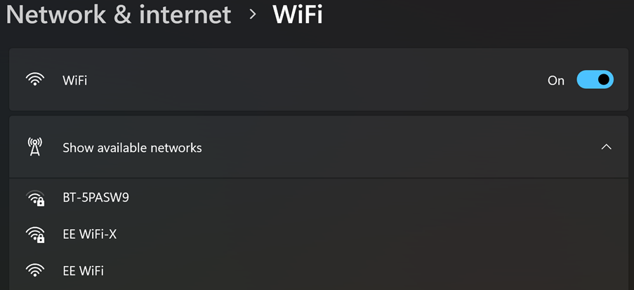 Black box with WiFi settings shown for users to understand the right elements to click. 