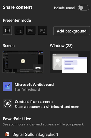 Details in Microsoft Teams on further settings, how to share your screen, use Whiteboard and other options.