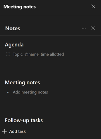A screenshot of the Meeting notes function in Microsoft Teams.