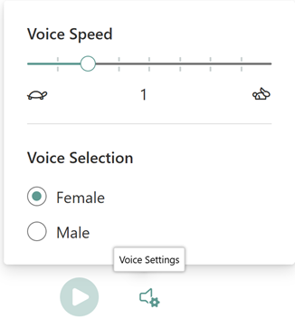 Screenshot showing the speed of the immersive reader options.