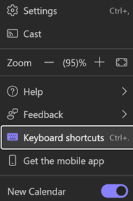 A screenshot of the keyboard shortcut option in Microsoft Teams.