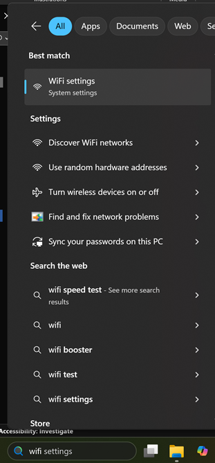 Black box with WiFi settings shown for users to understand the right elements to click. 