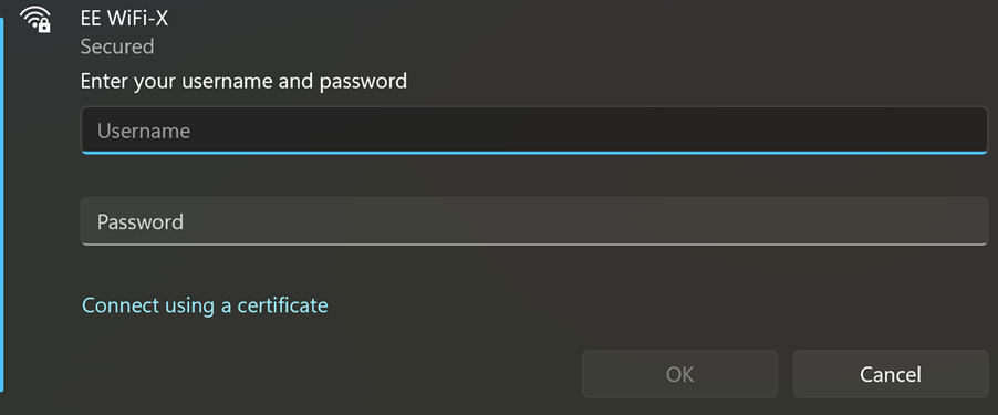 Black box with WiFi settings shown for users to understand the right elements to click. 